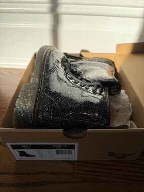 Dr. Martens Kids 1460J Black Glitter Lace-Up Boots